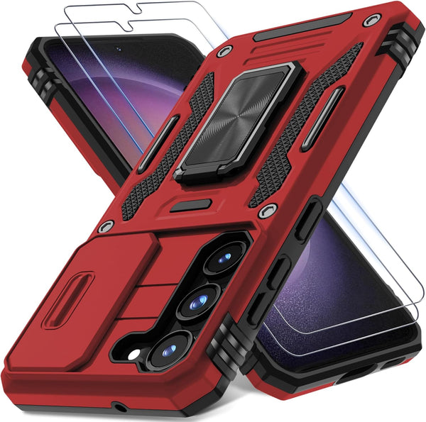 DEERLAMN Military Grade Case for Samsung Galaxy S23 with Slide Camera Cover & Screen Protector - Red