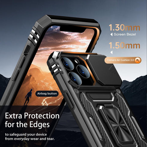 MERRO for iPhone 13 Pro Case with Screen Protector, Military-Grade Sliding Camera Cover, Magnetic Stand, 6.1" Black