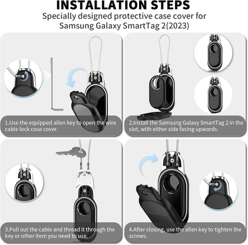 2 Pack Wire Cable Lock Case Cover for Samsung Galaxy SmartTag2, Waterproof