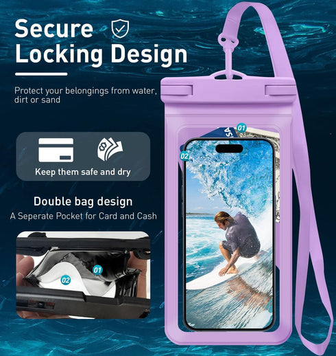 Universal Waterproof Phone Case with Card Holder, Large Dry Bag for iPhone 15/14/13/12 Pro Max/Samsung Galaxy S22 -