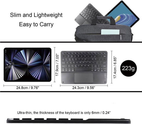 Ultra Slim Bluetooth Keyboard with Touchpad - Rechargeable Portable Wireless Keyboard for iPad, iPhone, Samsung, Android