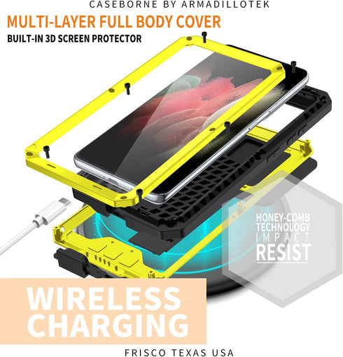 MIYI Samsung Galaxy S21 Ultra Case, Heavy Duty Aluminum Metal Gorilla Glass Waterproof Shockproof Protector Cover