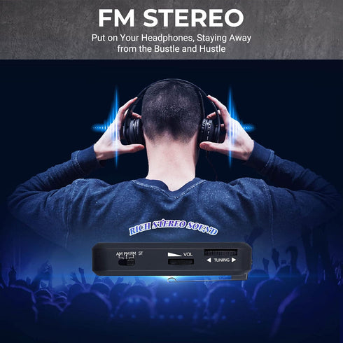 Pocket Radio Mini AM FM Stereo, Portable Battery Operated Radio with Headphones and Back Clip