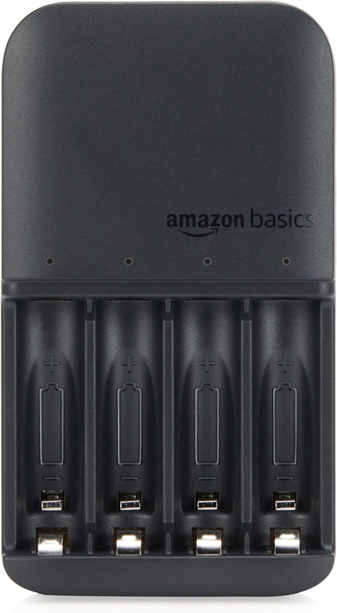 Amazon Basics 4-Bay, Smart Battery Charger for Rechargeable AA and AAA NiMh Batteries, Fast Charging with LED
