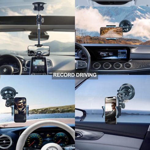 leepiya Universal Ball Head Arm for Phone, 360 Adjustable Car Suction Holder with Remote Control for Video Recording