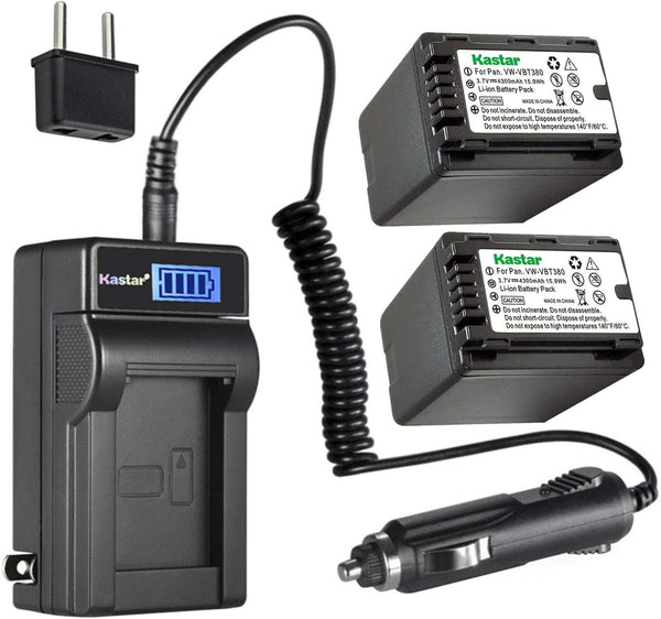 Kastar 2-Pack VW-VBT380 Battery and LCD AC Charger, Compatible with Panasonic HC-V550M, HC-V620M