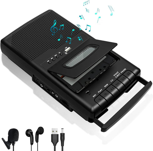 DigitPro Cassette Player & Tape Recorder with USB Lapel Microphone - Portable USB