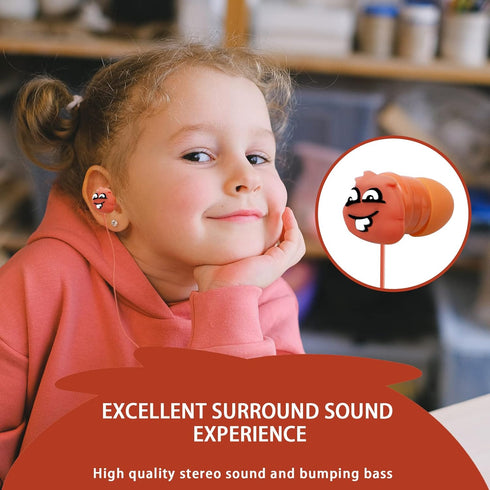 Kids Earbuds with Storage Case, Wired 3.5mm In-Ear Headphones with Mic, Lovely Gifts for School Girls and Boys (Orange)