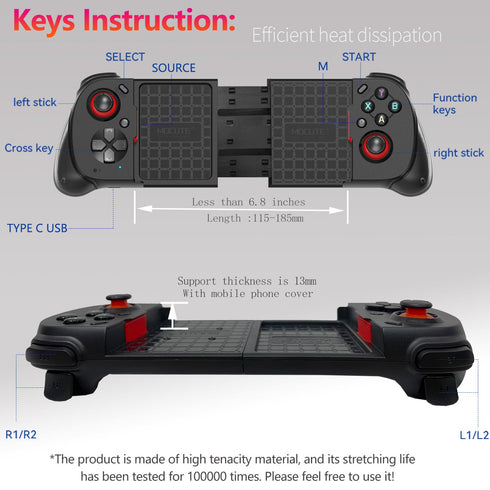 Wireless Cloud Gaming Controller for iOS, Android, Windows PC, Bluetooth Gamepad for iPhone 15/14/13, Black