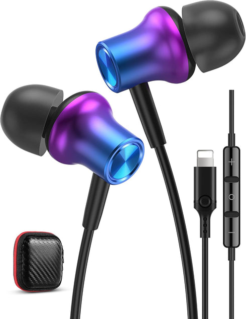 iMangoo Magnetic HiFi Stereo Bass Wired Earbuds for Apple, MFi Certified Lightning Headset with Mic, Volume Control,