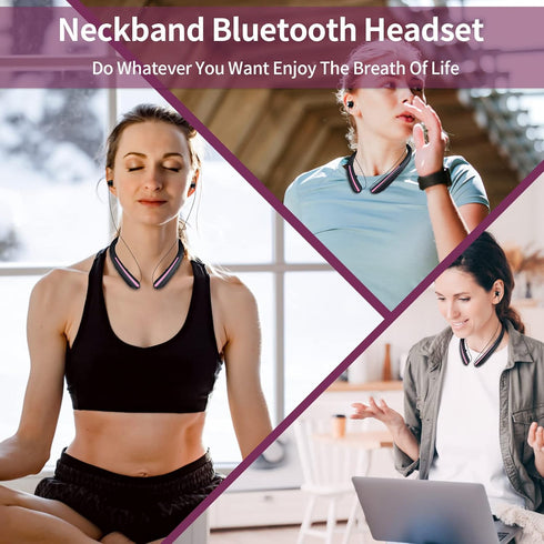 Neckband Bluetooth Headphones, Retractable Earbuds, IPX5 Sweatproof, Wireless Headset with Microphone, Noise Cancelling