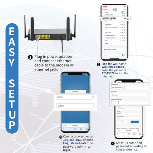 KKH 2.4ghz Setup 300mbps WiFi Router, Portable Travel Easy Wireless Internet Network Pocket-Sized Long Range Wi-Fi