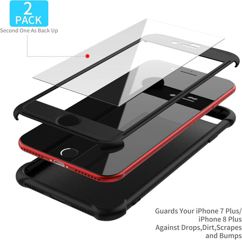 ORETECH Compatible with iPhone 8 Plus/7 Plus Case - 2 Pack 9H Tempered Glass Screen Protector, Black