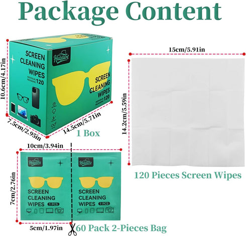 120 Count Screen Cleaner Lens Wipes for Electronics, Eyeglass Cleaning Wipe for Screens Individually Wrapped