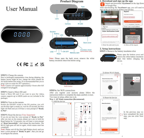 HD 1080P WiFi Alarm Clock Camera with Night Vision, Motion Detection, Loop Recording, Wireless Security Nanny Cam for