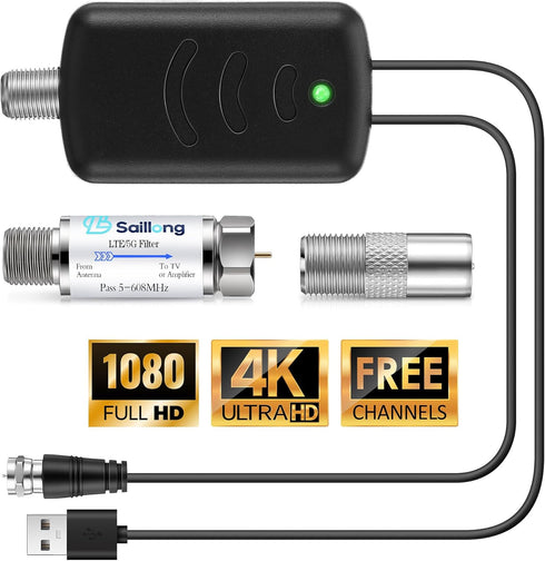 Saillong TV Antenna Amplifier with LTE Filter Kit, Antenna Signal Booster for TV
