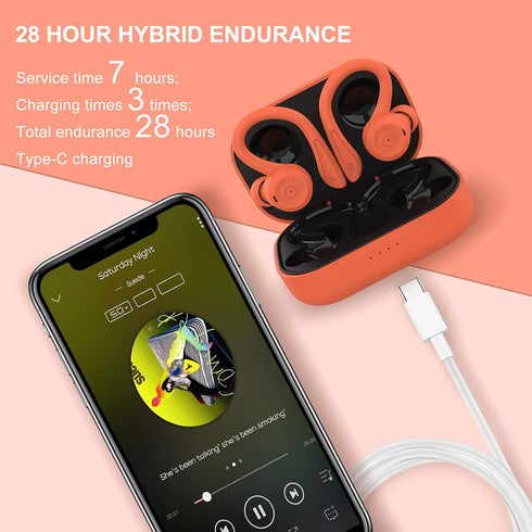 Orange Over Ear Wireless Earbuds, Bluetooth Earhooks for Running, Waterproof Noise Cancelling Headset for Sports