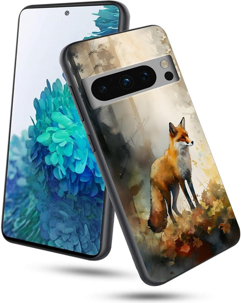 Slim Soft TPU Silicone Phone Case for Google Pixel 8 Pro 6.7" 2023, Watercolor Fox Pattern Design, Shockproof