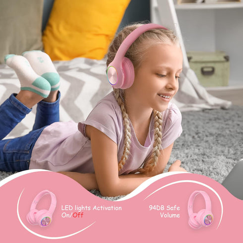 PowerLocus PLED Kids Bluetooth Headphones - Wireless Headphones with LED Lights, Safe Volume, Hi-Fi Stereo, Built-in Mic