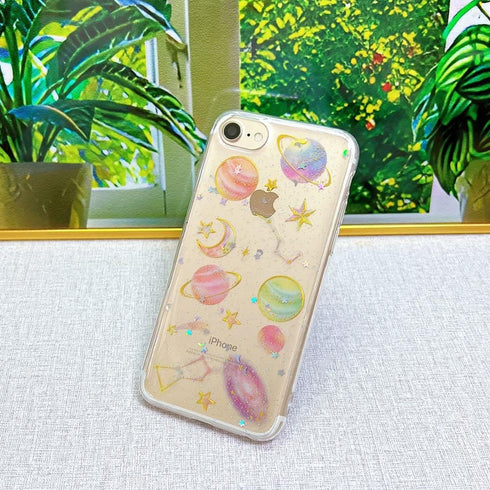 Abbery Cute Clear Moon Stars Case for iPhone SE 2022/SE 2020, Ultra Thin Bling Glitter Soft Silicone Protective Cover