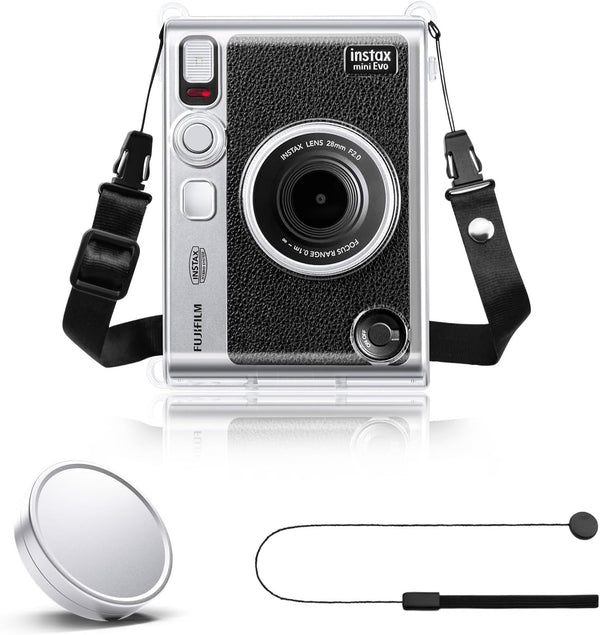 Rieibi Accessories for Fujifilm Instax Mini Evo Instant Camera, Gift Bundle with Clear Case & Lens Cap