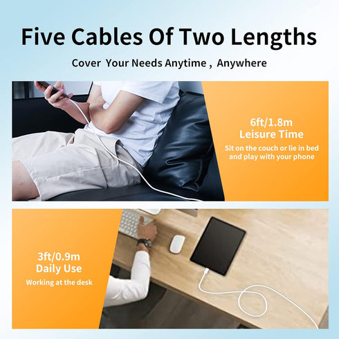 USB C Cable 5-Pack (3.3ft x3, 6ft x2) - Fast Charging USB A to USB C for Galaxy S10, S9, S8, Power Banks & More - White