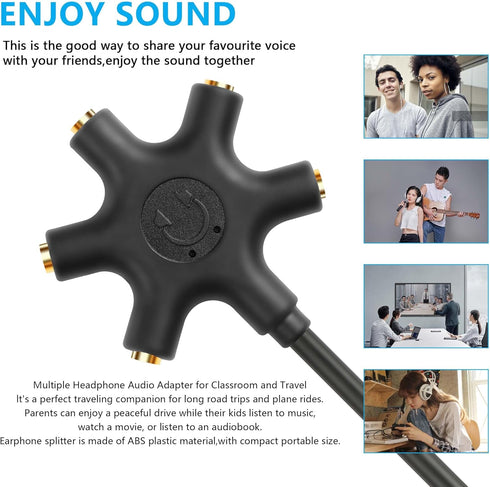 GINTOOYUN USB A/C Male to 5-Port 3.5mm Female Headphone Audio Splitter, 1 Male and 5 Female Jack Separator