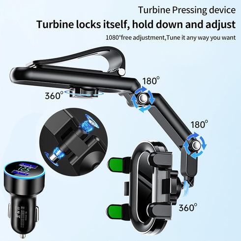 Phone Mount for Car, Rearview Mirror Holder, Rotatable and Retractable for iPhone and Android Smartphones