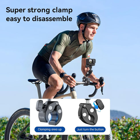 Motorcycle Bike Mount Handlebar Clamp Holder for GoPro Insta360 Accessories, 360 Clip Mounting for Go Pro Max 13 12 11