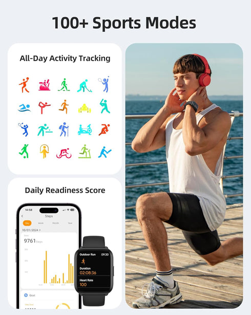 Parsonver Smart Watch 5ATM Waterproof Fitness Tracker with 100+ Sports Modes, 1.8" HD Touch Screen