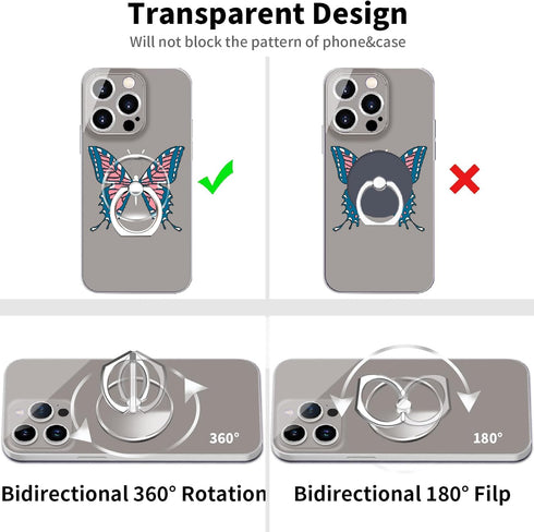 TACOMEGE Accessories(Round)(1) Clear Cell Phone Grips Holder, Transparent Finger Ring Kickstand for Smartphone Tablet