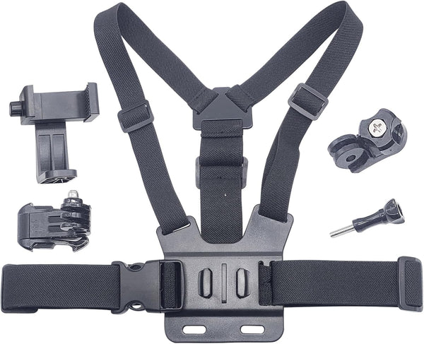 Adjustable Mobile Phone Chest Strap Harness Mount, Black, Compatible with GoPro Hero, iPhone, DJI Osmo Action Cameras