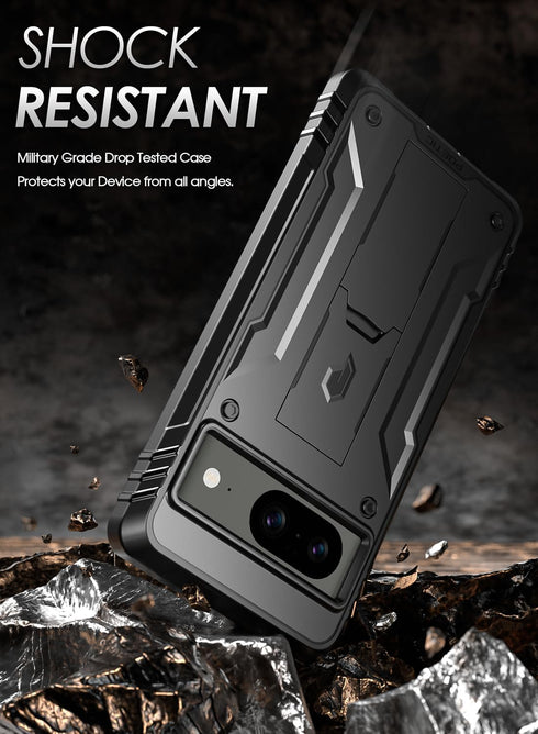 Poetic Revolution Case for Google Pixel 8 5G, 6.2", Black - Rugged, Full-Body, 20FT Drop Tested, Kickstand & Screen