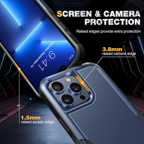 Diaclara iPhone 13 Pro Max Case, Heavy Duty with Privacy Screen Protector, Anti Spy, Dark Blue
