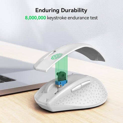 TECKNET Wireless Mouse, 2.4G USB Computer Mouse, 6-Level Adjustable 4800 DPI, Ergonomic Grips, 6 Buttons - White
