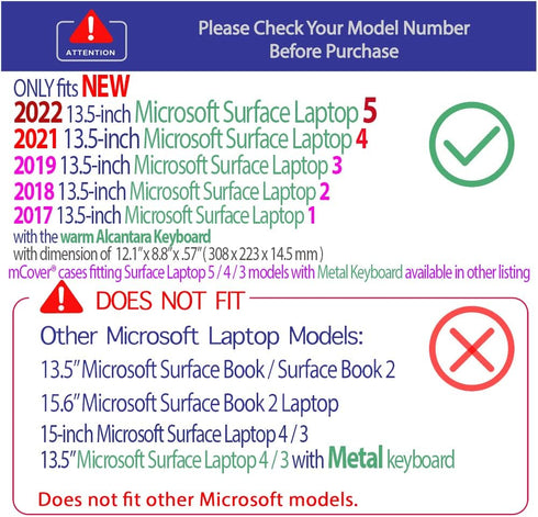 mCover Case for 13.5" Microsoft Surface Laptop (5/4/3/2/1) with Alcantara Keyboard ONLY - Black