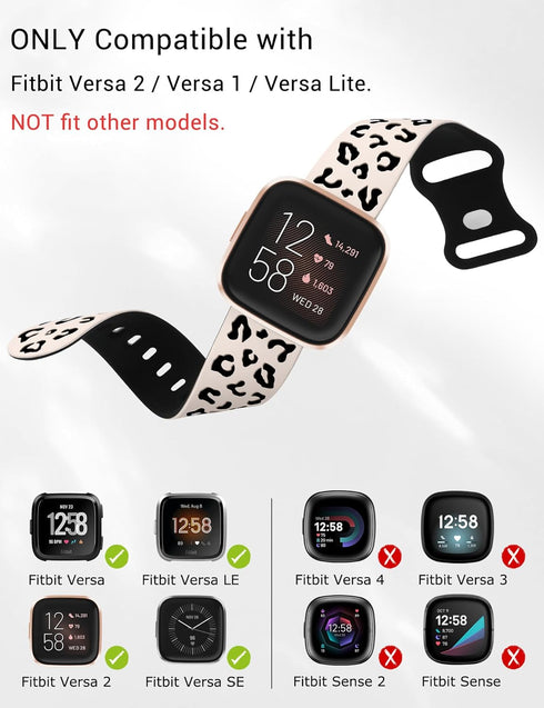 Minyee 2 Packs Leopard Engraved Band for Fitbit Versa 2/Versa/Versa Lite, Two-Tone Cheetah Soft Silicone Sport Strap