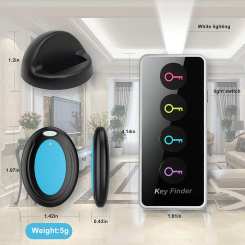 Key Finder Wireless Tracker, Easy to Use, Perfect for Seniors, 1 RF Transmitter & 4 Receivers