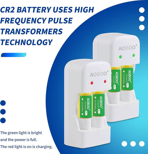 AOBOO CR2 3V 4pcs Set CR-2W/4P CR15H270 Rechargeable Battery + Charger Compatible with Golf Rangefinder Camera