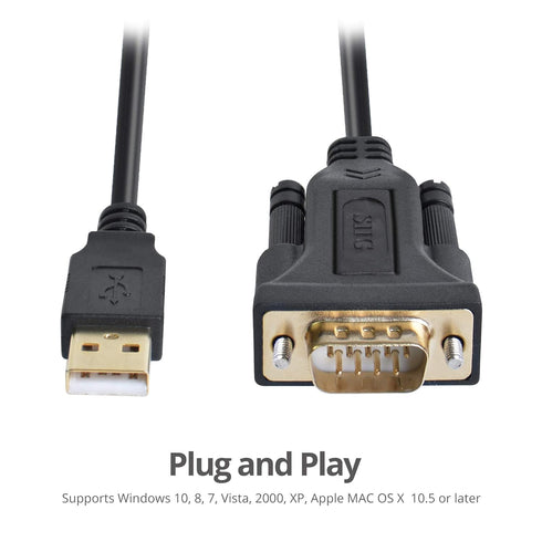SIIG USB to Serial Adapter, USB 2.0 to RS-232 Male 9-pin DB9 Cable, 3.3ft, FTDI FT232 Chipset, for Windows & Mac