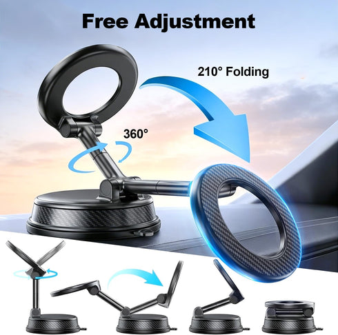 Uprosdik 3000gf 360 Black Magnetic Phone Holder for Car, Vacuum Suction & Magnet, Adjustable Dashboard Mount