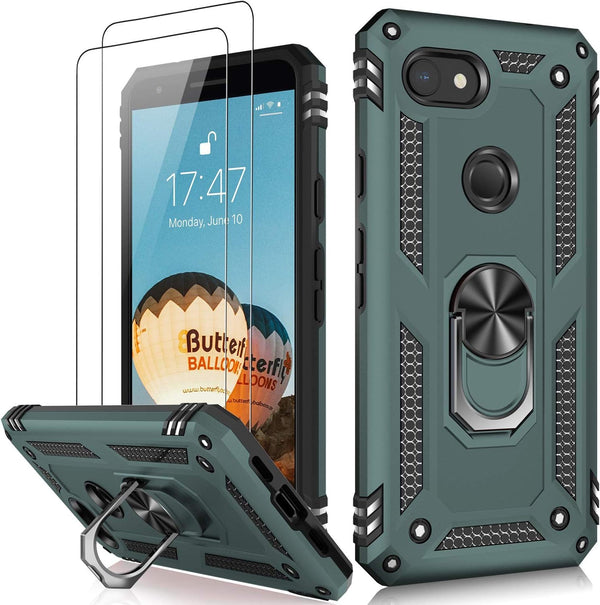LUMARKE Google Pixel 3A Case with Screen Protector, Military Grade, 16ft Drop Tested, Magnetic Ring Kickstand, Pine