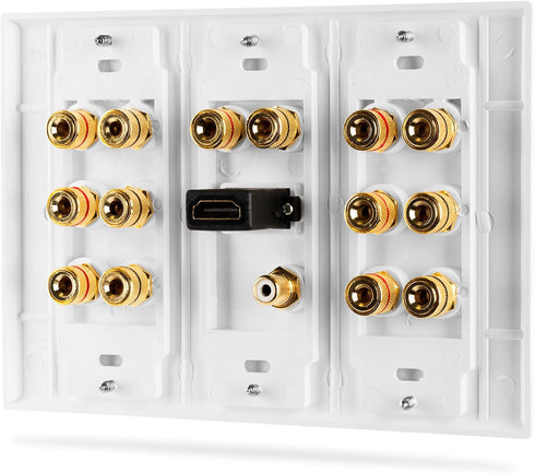 Fosmon HD8006 3-Gang 7.1 Surround Distribution Wall Plate for Home Theater, Gold Plated Copper