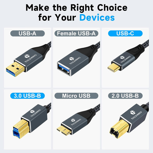 6.6FT, 3.0 3.1 USB C to USB B Cable Type C Male to Type B Male Printer Cable USB Type B Compatible with Docking