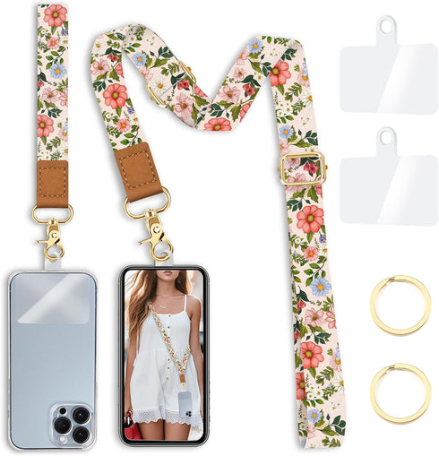 Yonlevres Flower Phone Lanyard Crossbody Strap, Floral Cell Phone Lanyards for around