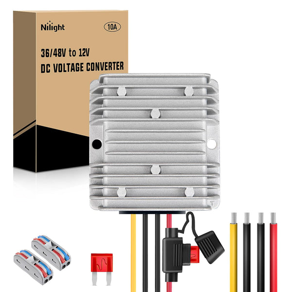 Nilight 48V 36V to 12V Voltage Converter, 120W 10A Waterproof DC to DC Reducer for Golf Cart Scooters