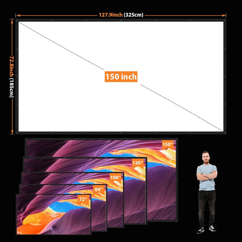 VOOPVOR 100 Inch 16:9 Projector Screen Outdoor: Upgraded Black Backing Black Opaque - Portable Projection Screen Indoor