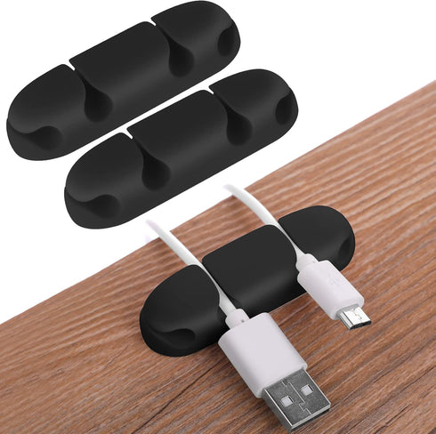 Cable Clips 3PCS Cord Wire Organizer Cable Management Holders 4 Hole Silicone Cable Harness USB Charging Accessory Cable Holder for Office and Home Desk (Black)