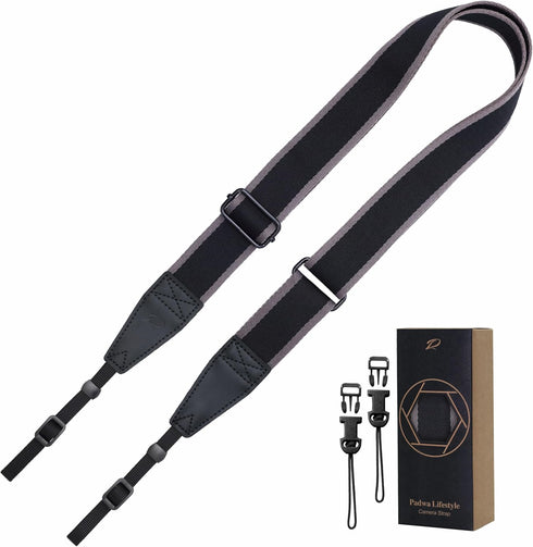 Padwa Lifestyle Adjustable Camera Strap - 1.5" Full Grain Leather Ends for Photographers, Quick Release for Cameras