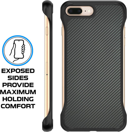 REBEL iPhone 8 Plus Case, 7 Plus Case Series Gen-1 Exposed Sides for Comfort, Protective & Shockproof, Slim Fit Frameless, Screen Protector Included, 5.5 inch Phone, 8+ (Aramid Fiber)
